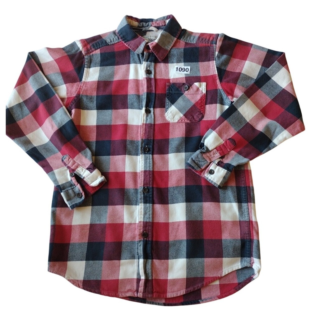 The Childrens Place Button‎ Up Shirt Boys XL 14 Red White Black Plaid Flannel